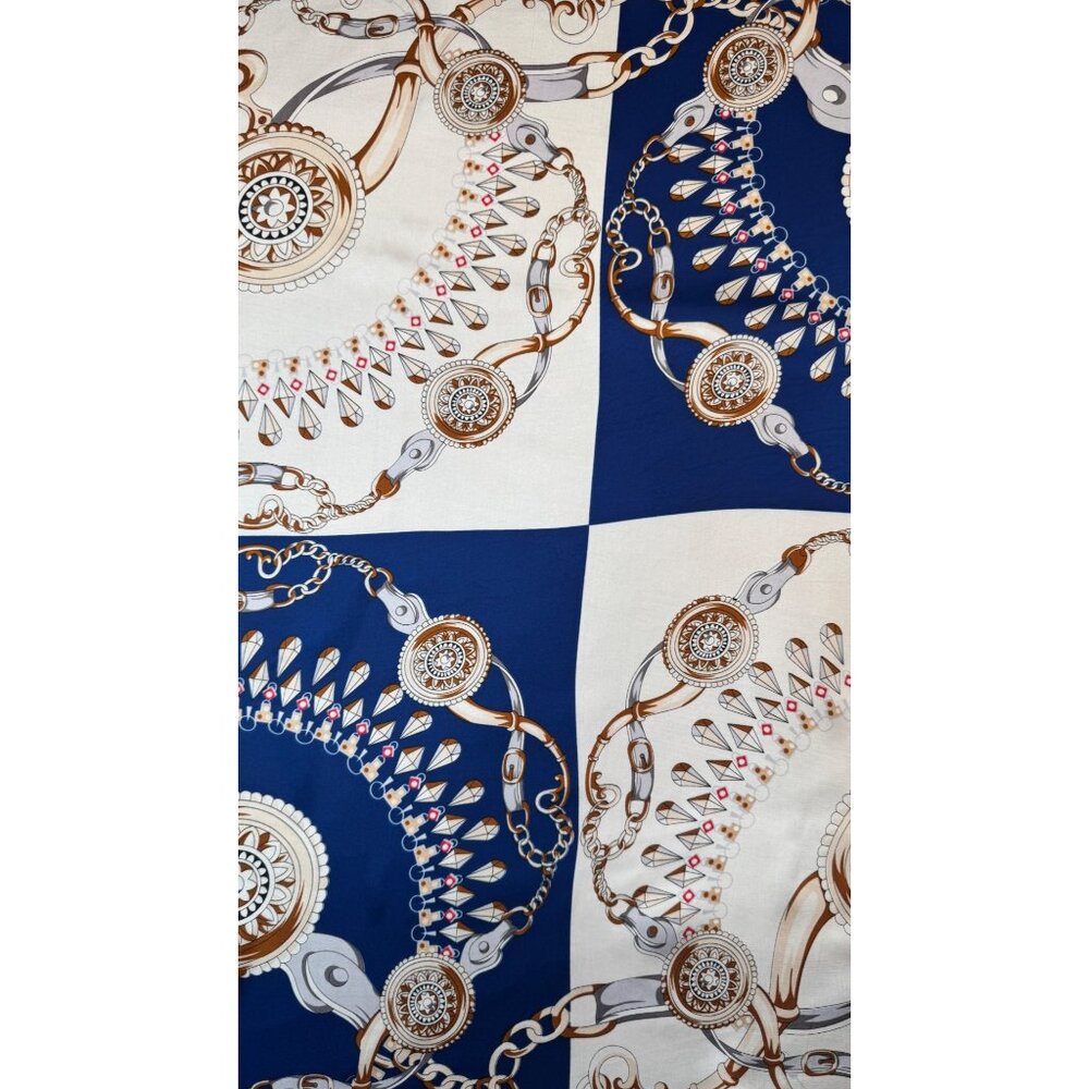 2/$30 White Navy Blue Red Nautical Antique Gold Baroque Printed Fashion Scarf - Picture 7 of 11
